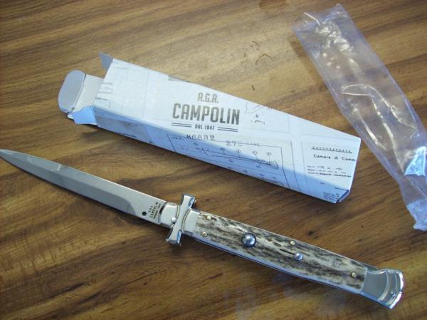 A. G. A. Campolin Maniago, Italy Maltese Cross Bayonet 11 Incher Lockback W/Genuine Stag/Antler NIB A. G. A. Campolin Maniago, Italy Maltese Cross Bayonet 11 Incher Lockback W/Genuine Stag/Antler NIB