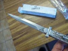 A. G. A. Campolin Maniago, Italy Maltese Cross Bayonet 11 Incher Lockback W/Genuine Stag/Antler NIB