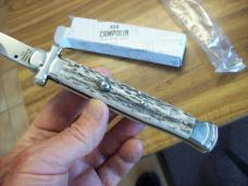 A. G. A. Campolin Maniago, Italy Maltese Cross Bayonet 11 Incher Lockback W/Genuine Stag/Antler NIB