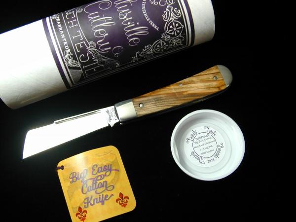 Titusville Cutlery 2024 Holy Land Olivewood Big Easy Log Pull Cotton Knife Rare 1 of 30 COA USA Made Titusville Cutlery 2024 Holy Land Olivewood Big Easy Log Pull Cotton Knife Rare 1 of 30 COA USA Made