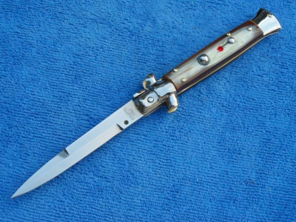 New  9" Renzo Beltrame Italian Stiletto Genuine-Horn Handles- SS Bayonet Grind Blade III