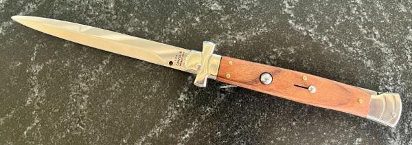 AGA Campolin 11 Inch Maltese Cross Switchblade Knife, Cocobolo Wood, Italy, Unused AGA Campolin 11 Inch Maltese Cross Switchblade Knife, Cocobolo Wood, Italy, Unused