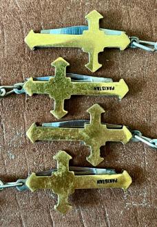 Vintage Crucifix Cross Keychain Miniature Knife, Pakistan, Unused