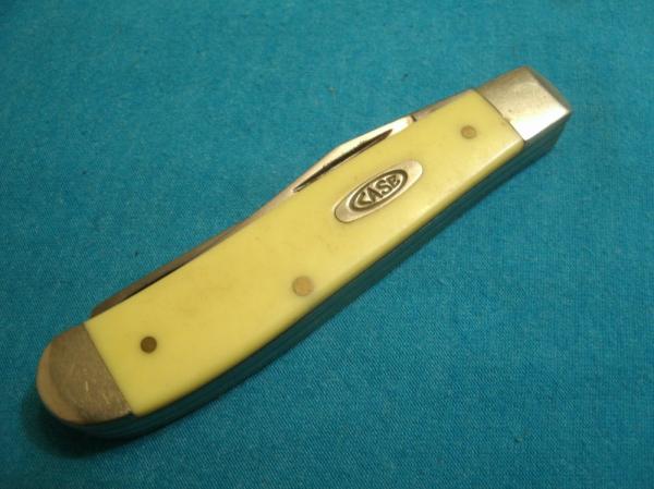 VINTAGE 2010 CASE XX USA 3207 CV YELLOW DELRIN 2 BLADE TRAPPER FOLDING POCKET KNIFE KNIVES OLD