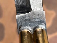 Vtg Phillipines Original Balisong Jigged bone brass 9” Butterfly knife Hand forged VINTAGE EXC