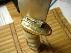 SCHRADE UNCLE HENRY 153UH GOLDEN SPIKE VINTAGE 1980'S FIXED BLADE CARBON STEEL KNIFE, SHEATH & STONE
