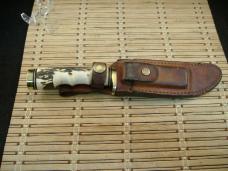 SCHRADE UNCLE HENRY 153UH GOLDEN SPIKE VINTAGE 1980'S FIXED BLADE CARBON STEEL KNIFE, SHEATH & STONE