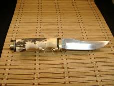 SCHRADE UNCLE HENRY 153UH GOLDEN SPIKE VINTAGE 1980'S FIXED BLADE CARBON STEEL KNIFE, SHEATH & STONE