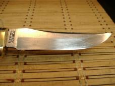 SCHRADE UNCLE HENRY 153UH GOLDEN SPIKE VINTAGE 1980'S FIXED BLADE CARBON STEEL KNIFE, SHEATH & STONE