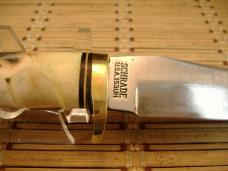 SCHRADE UNCLE HENRY 153UH GOLDEN SPIKE VINTAGE 1980'S FIXED BLADE CARBON STEEL KNIFE, SHEATH & STONE