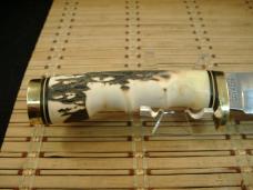 SCHRADE UNCLE HENRY 153UH GOLDEN SPIKE VINTAGE 1980'S FIXED BLADE CARBON STEEL KNIFE, SHEATH & STONE