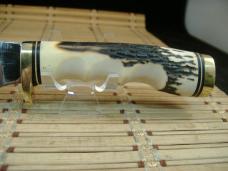 SCHRADE UNCLE HENRY 153UH GOLDEN SPIKE VINTAGE 1980'S FIXED BLADE CARBON STEEL KNIFE, SHEATH & STONE