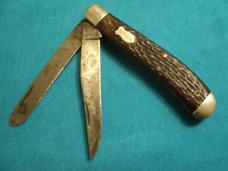 VINTAGE SCHRADE NY USA 293 JIGGED DELRIN GUNSTOCK TRAPPER FOLDING POCKET KNIFE KNIVES OLD