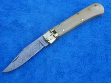 New 9"  Leverlock Automatic switchblade knife Camel bone  Handles Damascus blade filework backspring