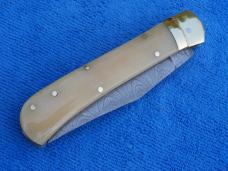 New 9"  Leverlock Automatic switchblade knife Camel bone  Handles Damascus blade filework backspring