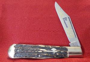 SHOUSE & HARDIN GERMANY FOLDING HUNTER THE CONQUEROR AXE SHIELD GENUINE STAG CHECK OR MONEY ORDER