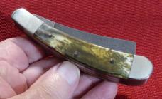 AMERICAN BLADE COLLECTORS 1987 DAMASCUS SADDLE HORN TRAPPER KNIFE #879 ( CHECK OR MONEY ORDER )