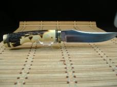 SCHRADE UNCLE HENRY 153UH GOLDEN SPIKE VINTAGE 1980'S FIXED BLADE CARBON STEEL KNIFE, SHEATH & STONE