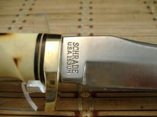 SCHRADE UNCLE HENRY 153UH GOLDEN SPIKE VINTAGE 1980'S FIXED BLADE CARBON STEEL KNIFE, SHEATH & STONE