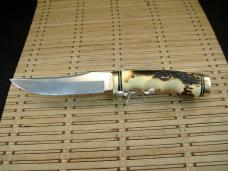 SCHRADE UNCLE HENRY 153UH GOLDEN SPIKE VINTAGE 1980'S FIXED BLADE CARBON STEEL KNIFE, SHEATH & STONE