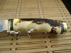 SCHRADE UNCLE HENRY 153UH GOLDEN SPIKE VINTAGE 1980'S FIXED BLADE CARBON STEEL KNIFE, SHEATH & STONE
