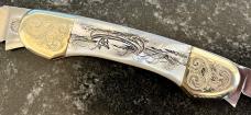 Beautiful Fight'N Rooster By Graham Clayton Mother Of Pearl Canoe 2 Blade Knife, Sheffield England