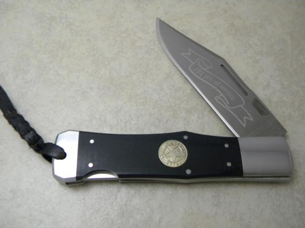A.G. Russell 2014 Texas Ranger 191 Years of Service Micarta Lockback Gunstock Knife 