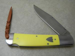 A.G. Russell Yellow Lockback Folding Hunter Knife 