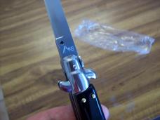  AKC Italy 9 Inch Stiletto Automatic W/Bayonet Blade Black Composition UNUSED!