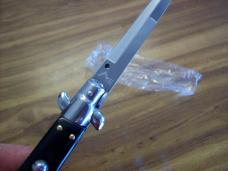  AKC Italy 9 Inch Stiletto Automatic W/Bayonet Blade Black Composition UNUSED!