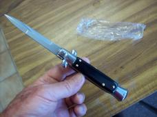  AKC Italy 9 Inch Stiletto Automatic W/Bayonet Blade Black Composition UNUSED!