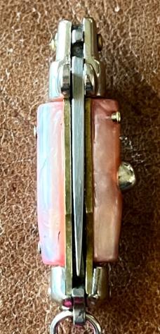 Pink Imitation Mother Of Pearl Miniature Keychain Switchblade Knife, Older Style From Italy