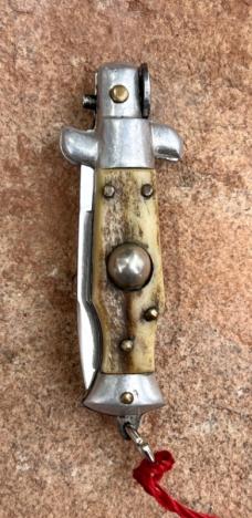 Rare Aluminum Frame Stag Miniature Keychain Switchblade Knife, Older Style From Italy