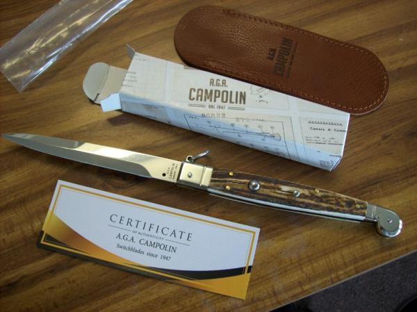 A.G.A. Campolin "The Sicilian" 12" Fighting Knife Maniago, Italy Genuine Stag/Antler UNUSED NIB.