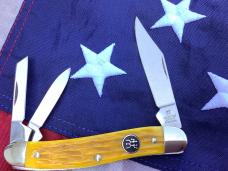 Vintage J A Henckels Whittler with Yellow Pick Bone Handles & Black Shield -NOS