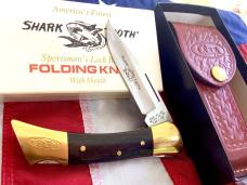 1990 Case xx Shark Tooth Folding Hunter w/ Sweet Wood Handles (P197 L SSP) +Orig Sheath & Box -NOS