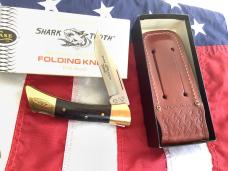 1990 Case xx Shark Tooth Folding Hunter w/ Sweet Wood Handles (P197 L SSP) +Orig Sheath & Box -NOS