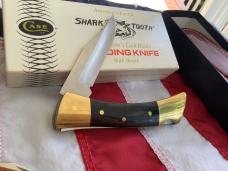 1990 Case xx Shark Tooth Folding Hunter w/ Sweet Wood Handles (P197 L SSP) +Orig Sheath & Box -NOS