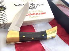 1990 Case xx Shark Tooth Folding Hunter w/ Sweet Wood Handles (P197 L SSP) +Orig Sheath & Box -NOS