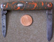 Vintage FLYLOCK 2 blade knife with red & grey celluloid handles