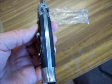  AKC Italy 9 Inch Stiletto Automatic W/Bayonet Blade Black & White Swirl Composition UNUSED!