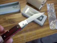 Hubertus Knife Solingen, Germany Small 08 Rare Red Smooth Bone 5 3/4 " Open Lilyput NIB