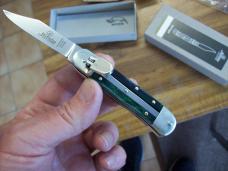 Hubertus Knife Solingen, Germany Small 08 Rare Green Smooth Bone 5 3/4 " Open Lilyput NIB