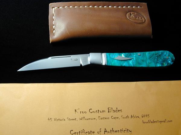 Kroo ALVS Green Abalone Mamba Swayback Wharncliffe Jack Knife S. Africa 4.00" Closed RWL34 SS Blade