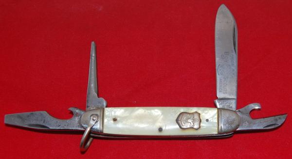 Official BSA #1052 Camillus Boy Scout Knife 'With Full Etch' & 'Plastic' Pearl Circa 1949-1953 (82)
