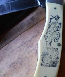 PARKER FROST BEAR CUB FOLDING HUNTER SCRIMSHAW KNIFE USA