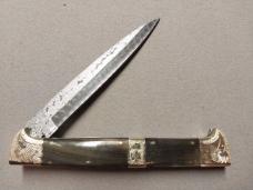 13" Double Eagle Picklock Switchblade. Damascus Blade and Snake-eater Ram Horn handles.