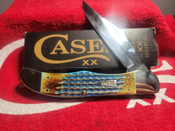 CASE XX SEA DRAGON * BURNT CARIBBEAN BLUE BONE KNIFE FOLDING HUNTER 