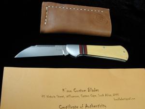 Kroo Aged Bone Paper Micarta Striped Raven Knife South Africa 3.75" Closed Magnacut Blade