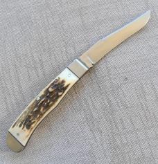 K'roos Bose Design Square End Back Pocket Trapper...Sambar Stag...3 7/8" clsd...Rwl34...Fileworked